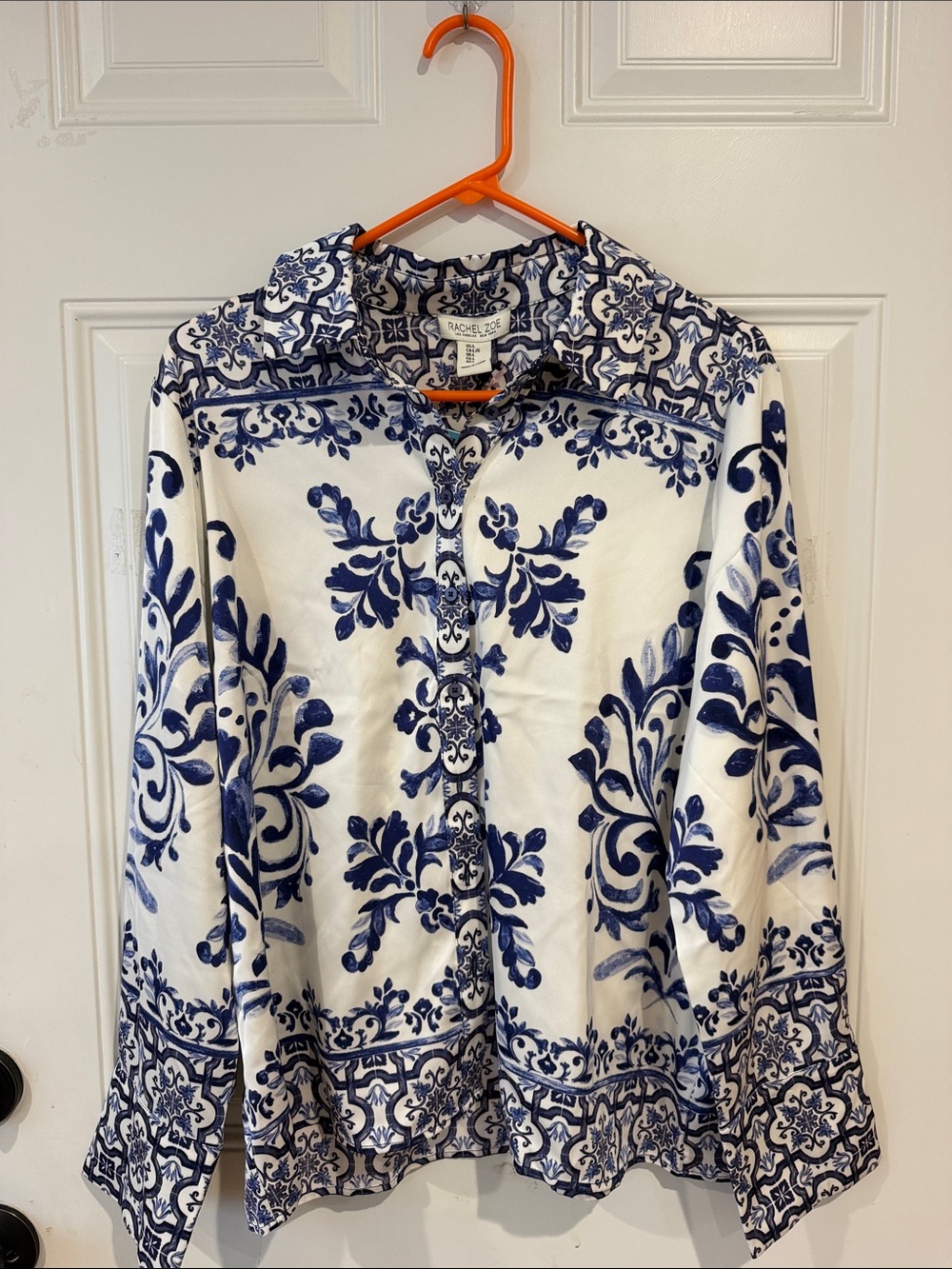 Rachel Zoe White Jacket with Blue Floral Medallion Print